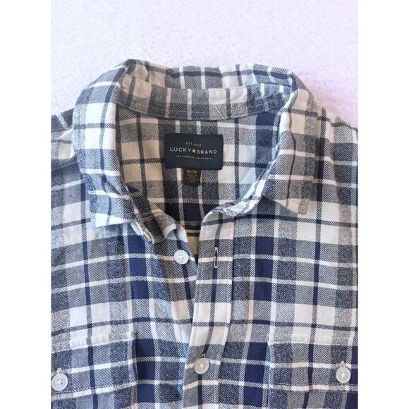 Lucky Brand Mens Medium Flannel Plaid Long Sleeve Shirt Western Blue - Picture 5 of 9